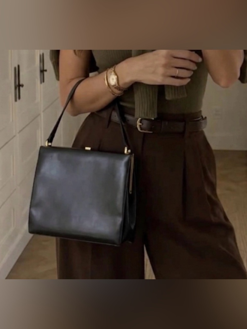 Vintage Fassbender Black Leather Handbag England 1950s Suede Interior Classic - Picture 5 of 16